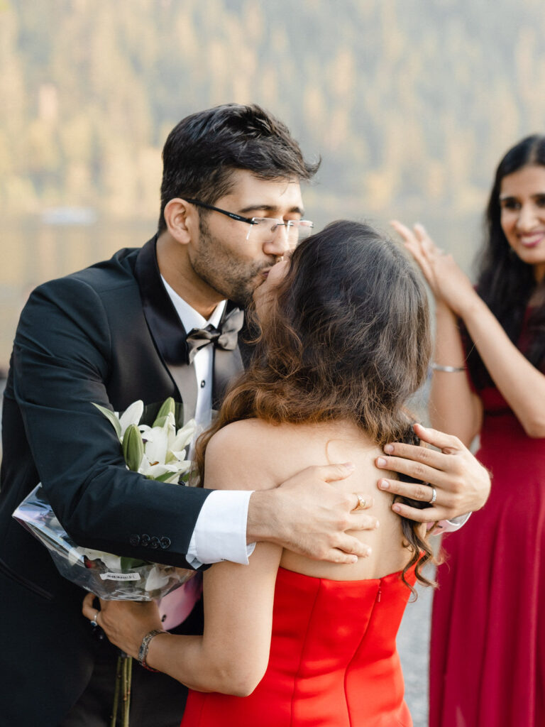Groom kisses the bride for the first time