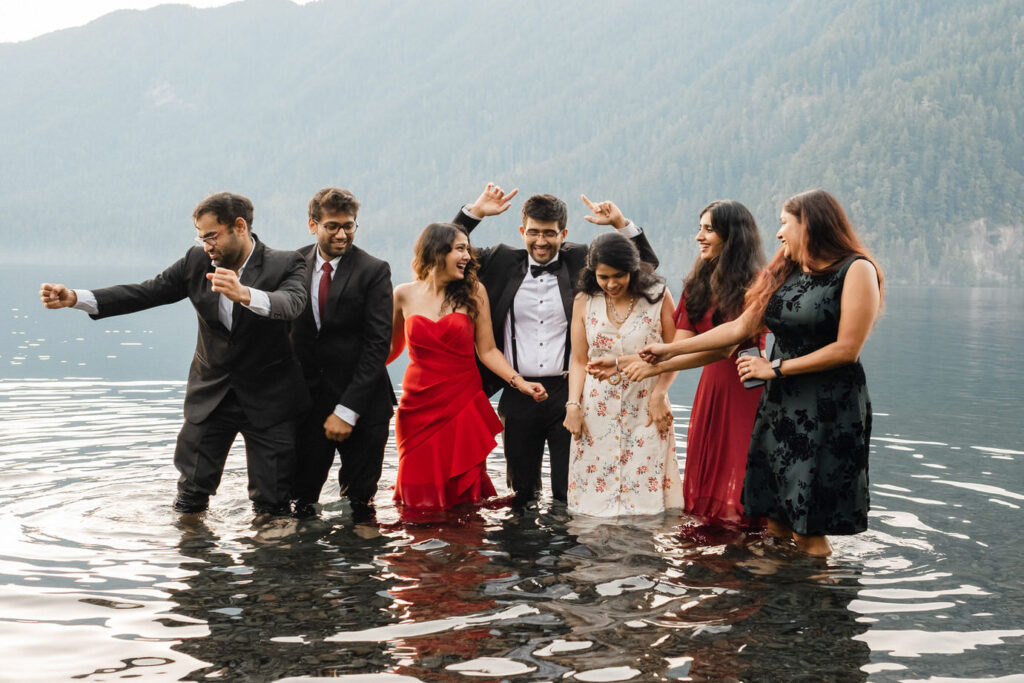 Bridal party dances in Lake Crescent