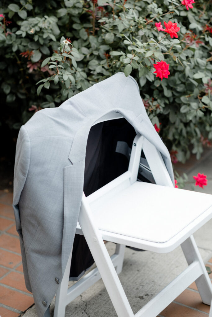 Suit jacket sits on a chair